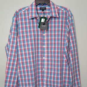 NWT J. Maverick New York Coral Plaid Button Front New Bedford Shirt Size L
